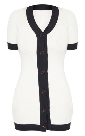 Cream V Neck Knitted Contrast Dress | PrettyLittleThing