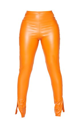 *clipped by @luci-her* Orange PU Split Hem Pants | PrettyLittleThing USA