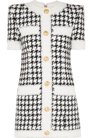 Balmain | Button-embellished houndstooth tweed mini dress | NET-A-PORTER.COM