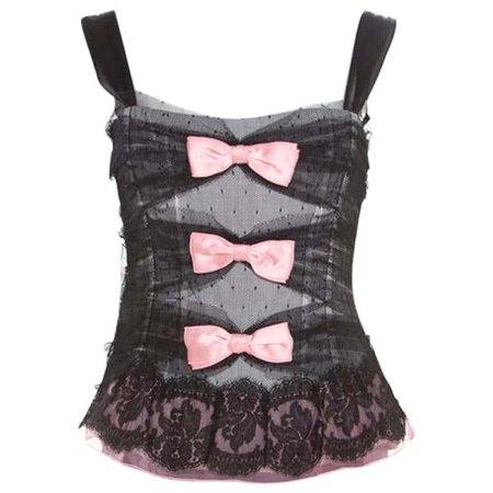 Dolce and Gabbana Black Dotted Tulle and Lace Bow Detail Corset Top M For Sale at 1stDibs