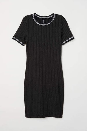 Short-sleeved Jersey Dress - Black