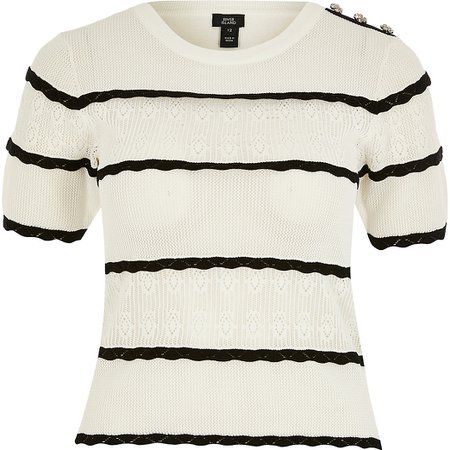 Black stripe knitted t shirt | River Island