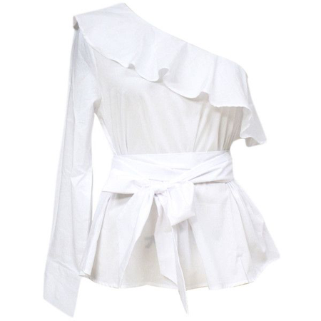 white one shoulder blouse with bow