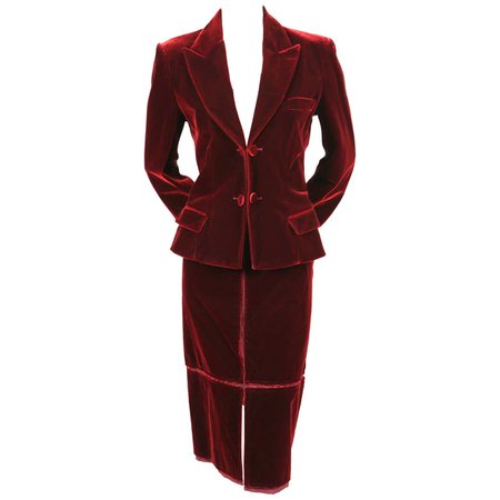 2002 TOM FORD for YVES SAINT LAURENT burgundy velvet runway suit For Sale at 1stDibs
