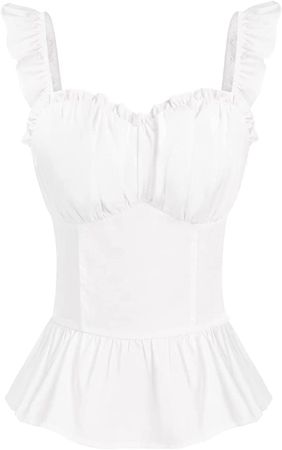 Women Victorian Shirt Sweetheart Neck Sleeveless Shirts Vintage Cami Blouse White S at Amazon Women’s Clothing store