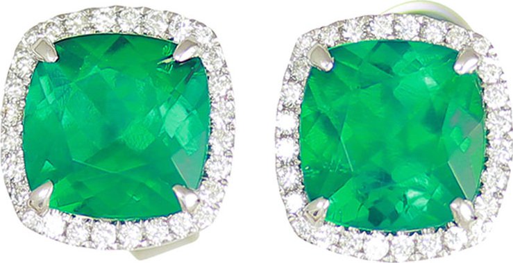 Frederic Sage 18K White Gold Cushion Lab-Created Emerald & Diamond Halo Stud Earrings
