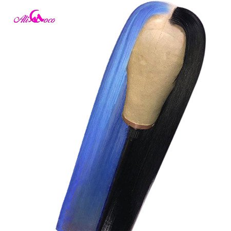 ALI Coco 150% Half Black Half 613 Wigs Brazilian Remy Straight Green Lace Front Wig Pink Red Bule Purple Ombre Wigs For Women|Human Hair Lace Wigs| - AliExpress