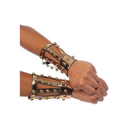 Leg Avenue Roman style chrome vinyl studded costume arm cuffs gold - Le