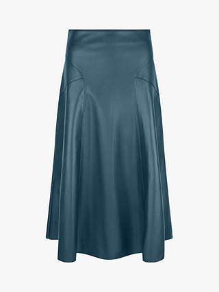 Monsoon Recycled Leather Midi Skirt, Teal at John Lewis & Partners