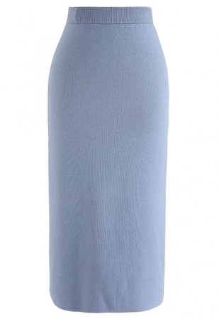 Basic Ribbed Knit Pencil Midi Skirt in Blue - NEW ARRIVALS - Retro, Indie and Unique Fashion
