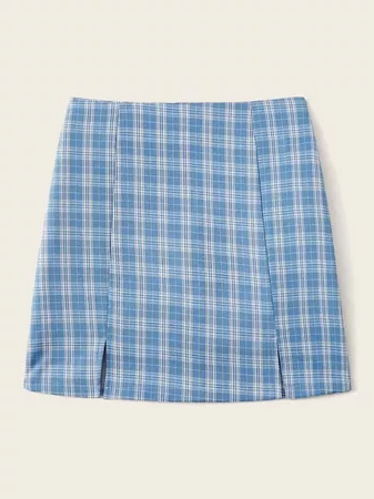 Tartan Plaid Slit Hem Mini Skirt | ROMWE