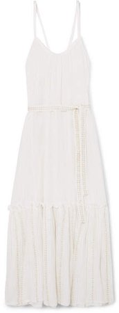 Kelali Belted Ruffled Cotton-gauze Maxi Dress - White