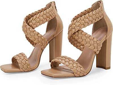 Amazon.com | Ermonn Braided Sandals for Women High Heels Crisscross Strappy Chunky Block Square Open Toe Fashion Sandal | Shoes