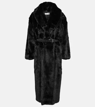 Belted Faux Fur Coat in Black - Saint Laurent | Mytheresa