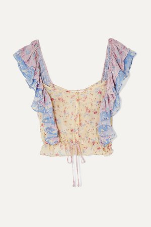 LoveShackFancy | Avery cropped ruffled floral-print silk-georgette top | NET-A-PORTER.COM