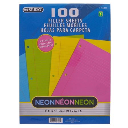 100 PK Neon Colored Wide Ruled Filler Paper | Dollarama