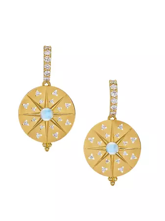Shop Temple St. Clair Celestial Sole Mandala 18K Yellow Gold, Blue Moonstone & 0.4 TCW Diamond Drop Earrings | Saks Fifth Avenue