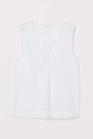 Sleeveless Blouse with Lace - White