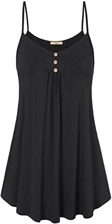 Viracy Women's Summer Button V Neck Pleated Spaghetti Strap Camisole Tank Tops (XXX-Large, Black) at Amazon Women’s Clothing store