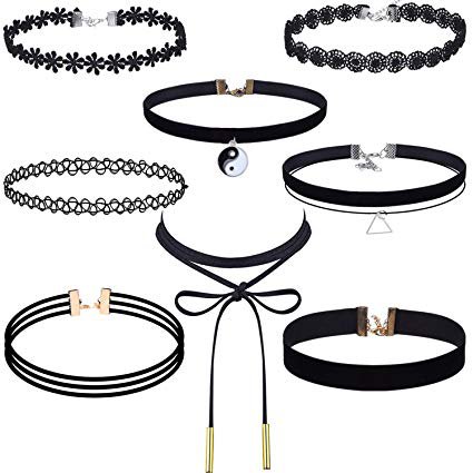 Amazon.com: Outus 8 Pieces Choker Necklace Set Stretch Velvet Classic Gothic Tattoo Lace Choker Necklaces, Black: Gateway