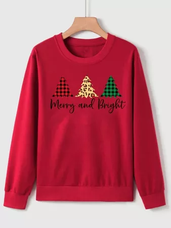 red Christmas And Slogan Graphic Sweatshirt | SHEIN USA
