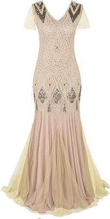 2022 New Women's Long Evening Dress 1920s Flapper Party Cocktail Mermaid Formal Long Maxi Gown Spring at Amazon Women’s Clothing store