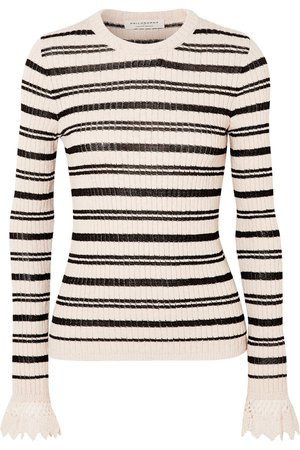 Philosophy Crochet-trimmed striped ribbed cotton-blend sweater