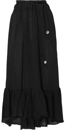 Nicole Ruffled Linen-blend Gauze Midi Skirt - Black