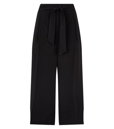 Petite Black Tie Waist Crop Trousers | New Look