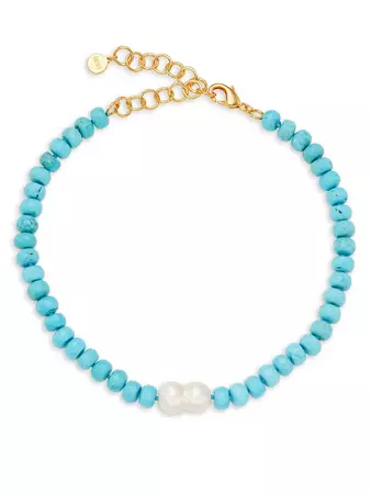 Nest 22K-Gold-Plated, Turquoise & Cultured Freshwater Pearl Beaded Necklace