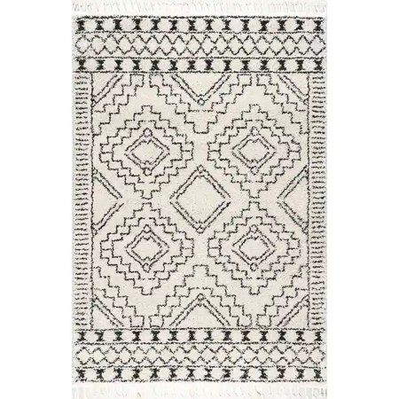 white and black boho rug