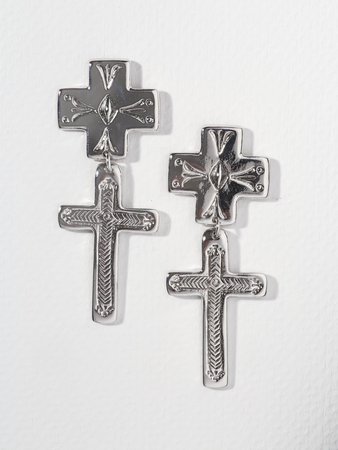 The Double Cross Earrings Silver | Vanessa Mooney