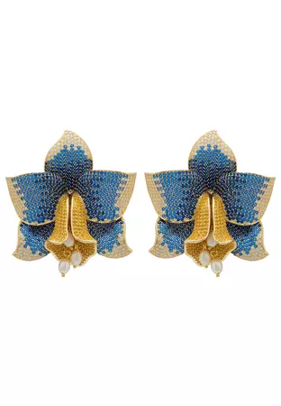 Daffodil With Pearls Earrings Gold Sapphire CZ – LATELITA