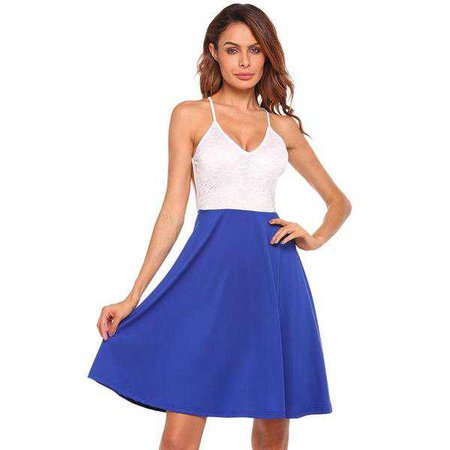 Sundresses | Shop Women's Blue V-Neck Spaghetti Strap Beach Dress at Fashiontage | 0e1b839a-0-color-blue-size-s