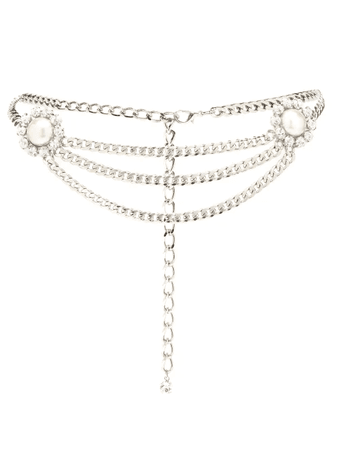 ALESSANDRA RICH Faux-pearl And Crystal Curb-chain Belt In Silver