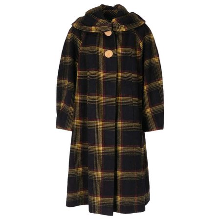 1950s Tartan Black And Yellow Coat For Sale at 1stdibs