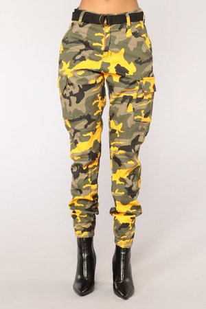 Don't Call Me High Rise Joggers - Yellow Camo