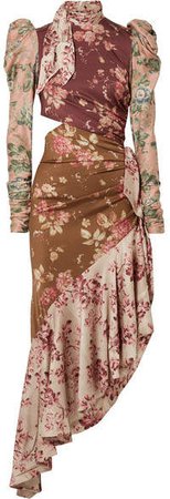 Unbridled Tempest Asymmetric Cutout Floral-print Silk-blend Dress - Pink