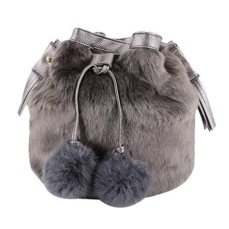 YAOSEN Women Faux Fur Bucket Bag Plush Drawstring Shoulder Bag Crossbody Bag with Pompon (Grey): Handbags: Amazon.com