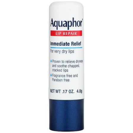 Aquaphor, Lip Repair, Stick, Immediate Relief, Fragrance Free, 1 Stick, .17 oz (4.8 g) - iHerb