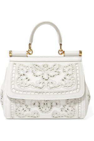 Dolce & Gabbana | Sicily small cutout embroidered leather tote | NET-A-PORTER.COM