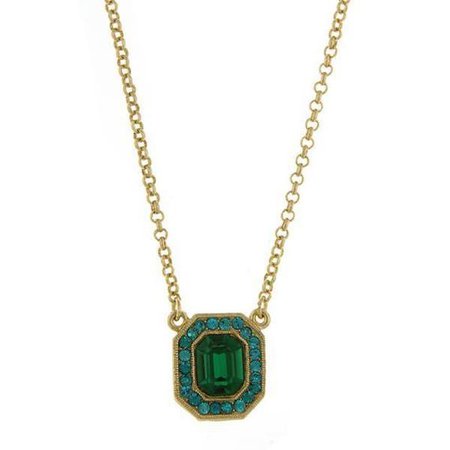 Gold-Tone Green and Blue Zircon-Color Crystal Octagon Pendant Necklace