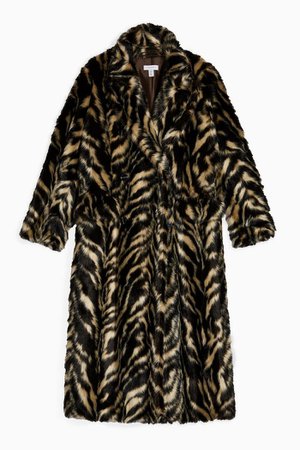 Faux Fur Tiger Print Coat | Topshop brown