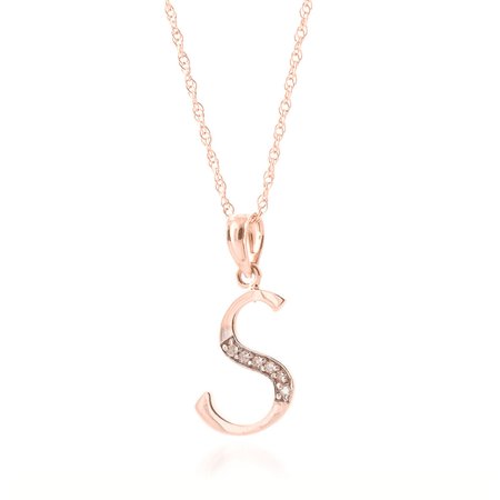 Diamond Letter Initial S Pendant Necklace in 9ct Rose Gold - 5632R | QP Jewellers