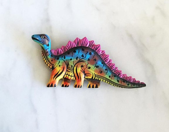 Vintage 90s Stegosaurus Dinosaur Brooch Pin Neon Rainbow Hand | Etsy