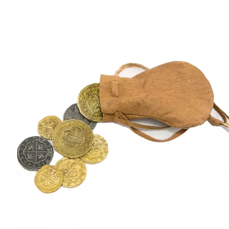 medieval coin pouch with 8 dubloons