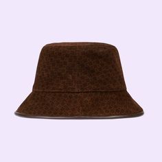 GUCCI Mini Square G suede bucket hat in brown at GUCCI.COM