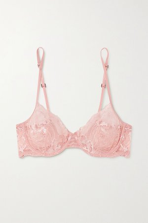 Pastel pink Adele Leavers lace-trimmed stretch-tulle underwired bra | La Perla | NET-A-PORTER
