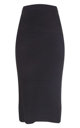 Black Rib Knitted Midi Skirt | Knitwear | PrettyLittleThing USA