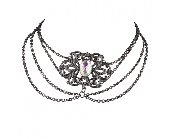 Hematite Tone Vintage Princess Victorian Casted Draped Choker - Necklaces